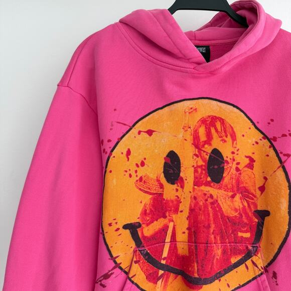 PeaceInWar Fall 24 Hoodie Size Small Pink Bleed Smiley Sweatshirt Streetwear - Picture 2 of 10